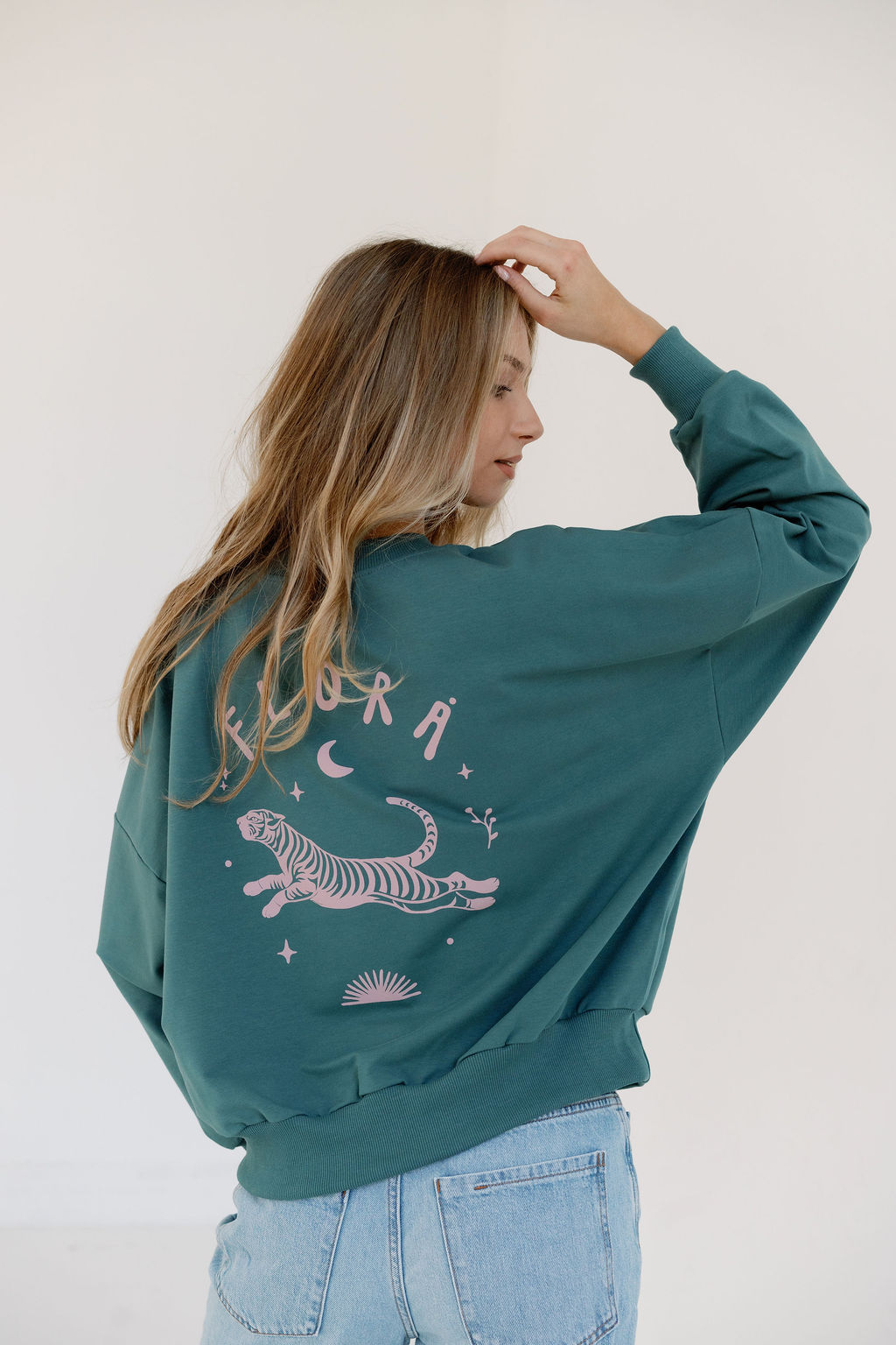 Bluza oversize z nadrukiem Flora | oceaniczna zieleń