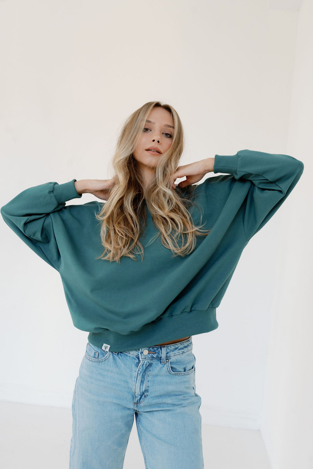 Bluza oversize z nadrukiem Flora | oceaniczna zieleń