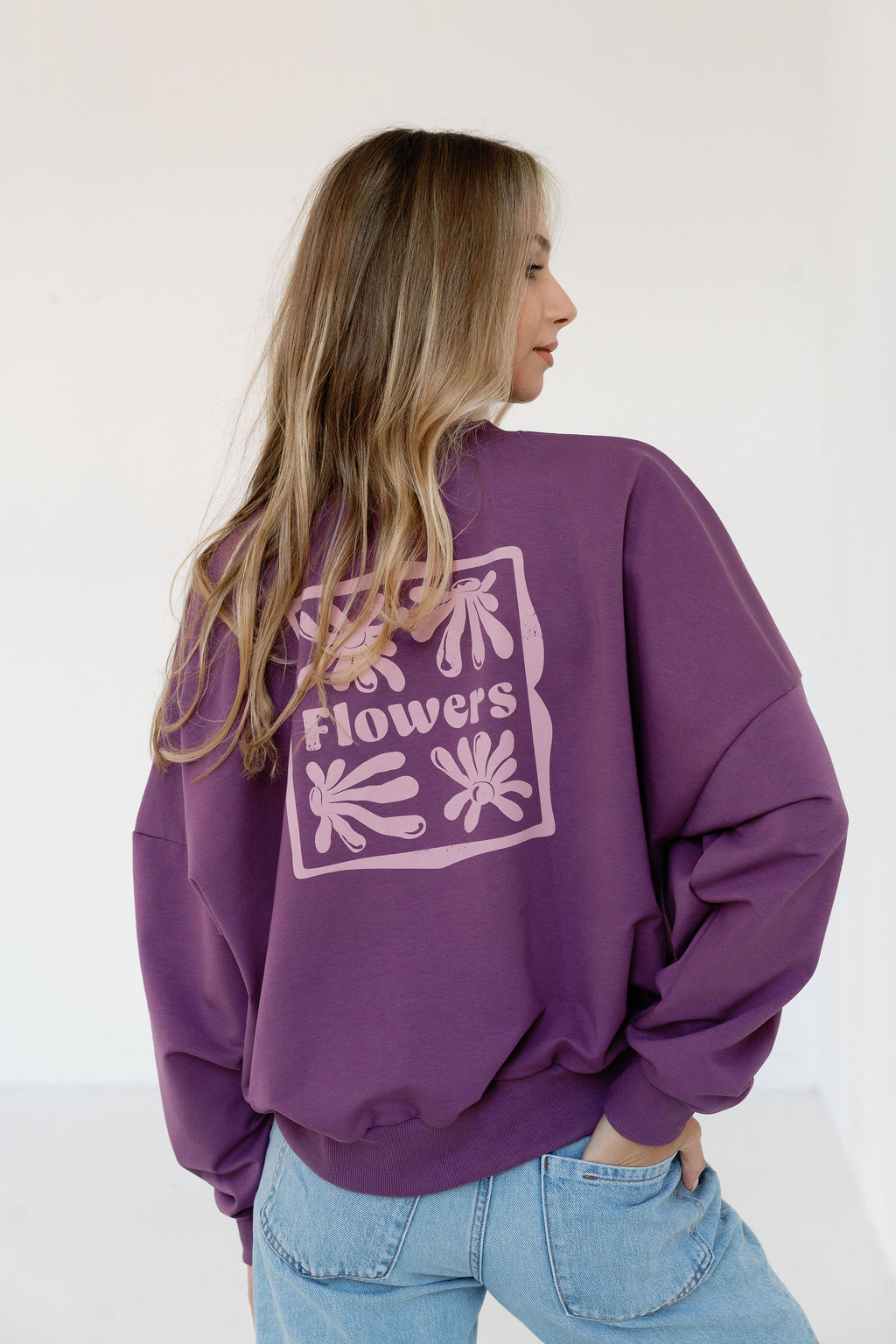 Bluza oversize z nadrukiem Flora | winogronowy fiolet